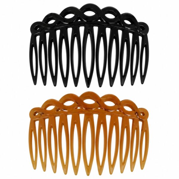 opsteekkammen-7cm-golfvorm-bruin-zwart-van-Haarsoires Opsteekkammen 7cm - Golfvorm - Grove Tanden - Zwart Bruin - 2 Stuks