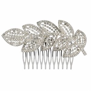 Sierkam 11cm - Bladmotief - Strass Steentjes - Metaal - Zilver