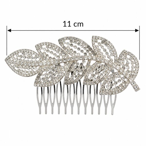 sierkam-bladmotief-strass-steentjes-zilver-van Haarsoires Sierkam 11cm - Bladmotief - Strass Steentjes - Metaal - Zilver