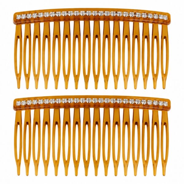 sierkammen-8cm-strass-steentjes-bruin-van-Haarsoires Sierkammen 8cm - Strass Steentjes - Grove Tanden - Bruin - 2 Stuks