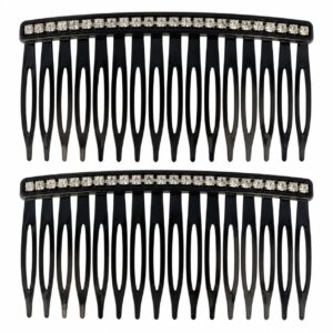 Sierkammen 8cm - Strass Steentjes - Grove Tanden - Zwart - 2 Stuks