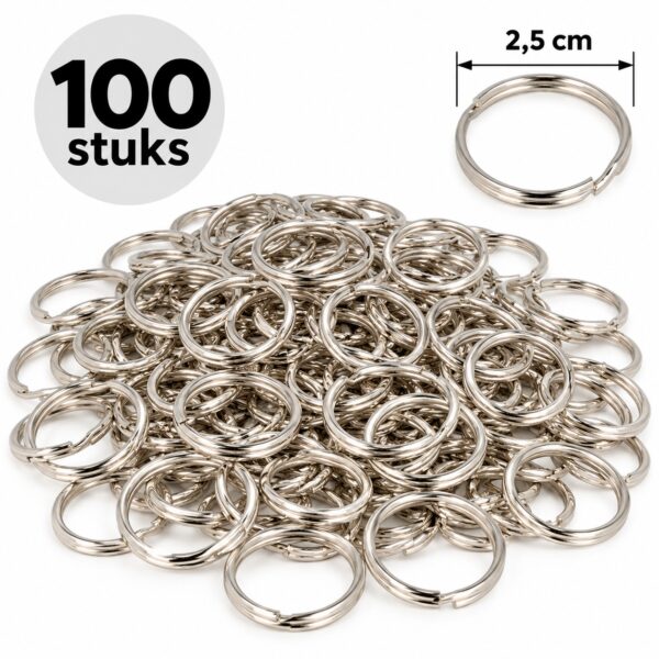 sleutelringen-2,5cm-zilver-100-stuks-van-Haarsoires DIY Sleutelringen 2,5cm – Sleutelhangers – Metaal – Zilver – 100 Stuks